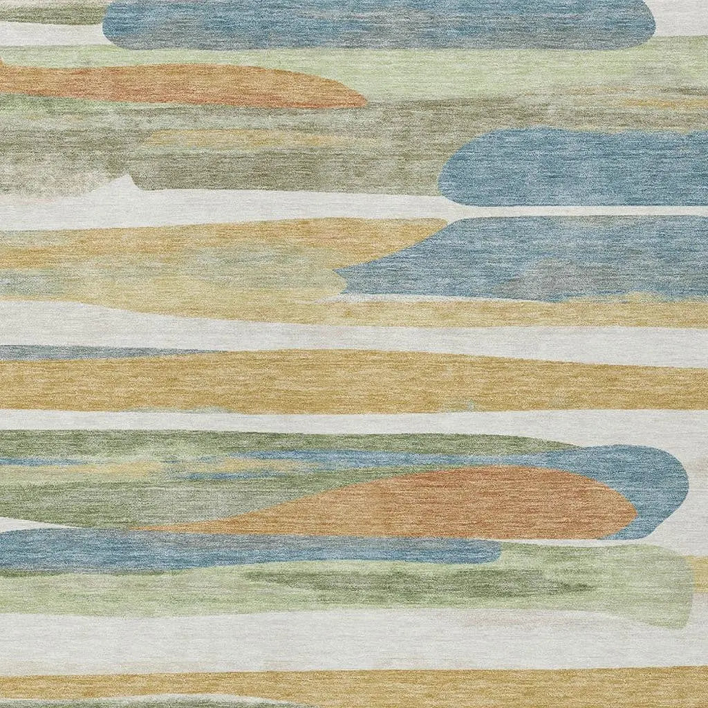 5' X 8' Ivory And Blue Abstract Washable Indoor Outdoor Area Rug Homeroots Outdoor