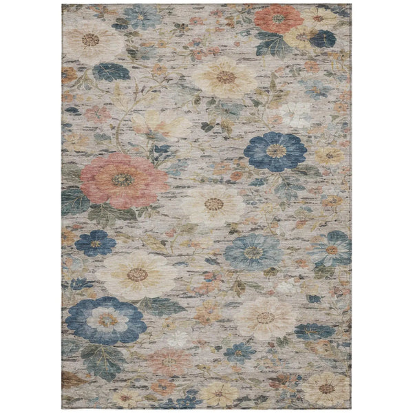 5' X 8' Ivory And Blue Floral Washable Indoor Outdoor Area Rug Homeroots Outdoor