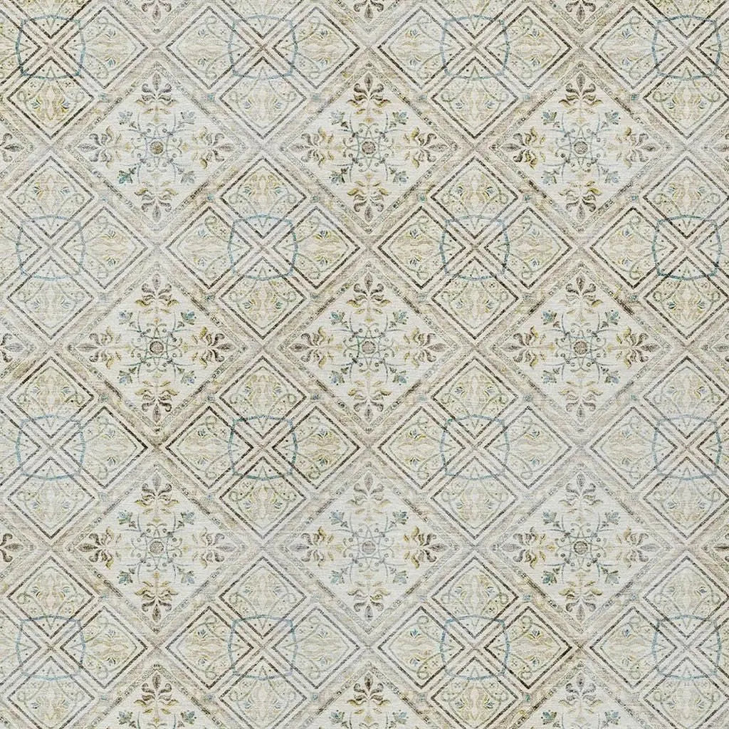 5' X 8' Ivory And Blue Geometric Washable Indoor Outdoor Area Rug Homeroots Outdoor