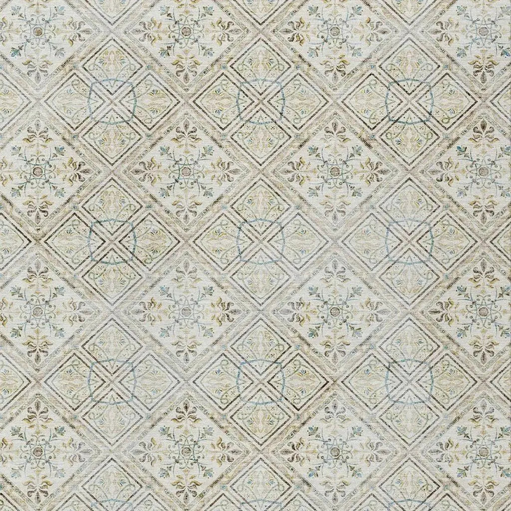 5' X 8' Ivory And Blue Geometric Washable Indoor Outdoor Area Rug Homeroots Outdoor