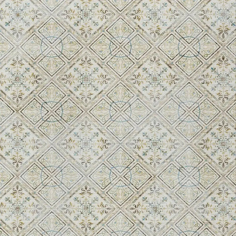 5' X 8' Ivory And Blue Geometric Washable Indoor Outdoor Area Rug Homeroots Outdoor
