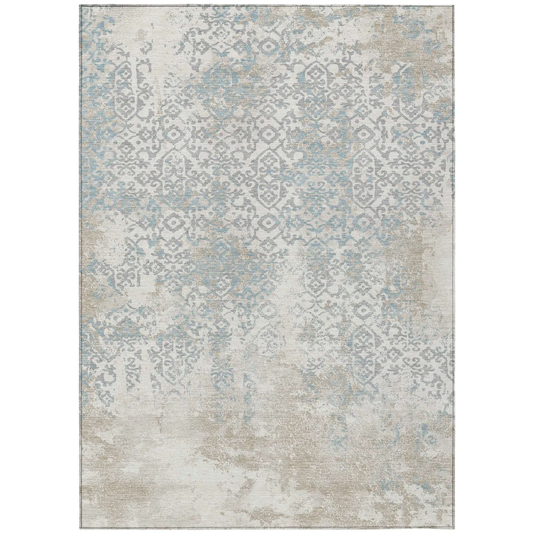 5' X 8' Ivory And Blue Oriental Washable Indoor Outdoor Area Rug Homeroots Outdoor