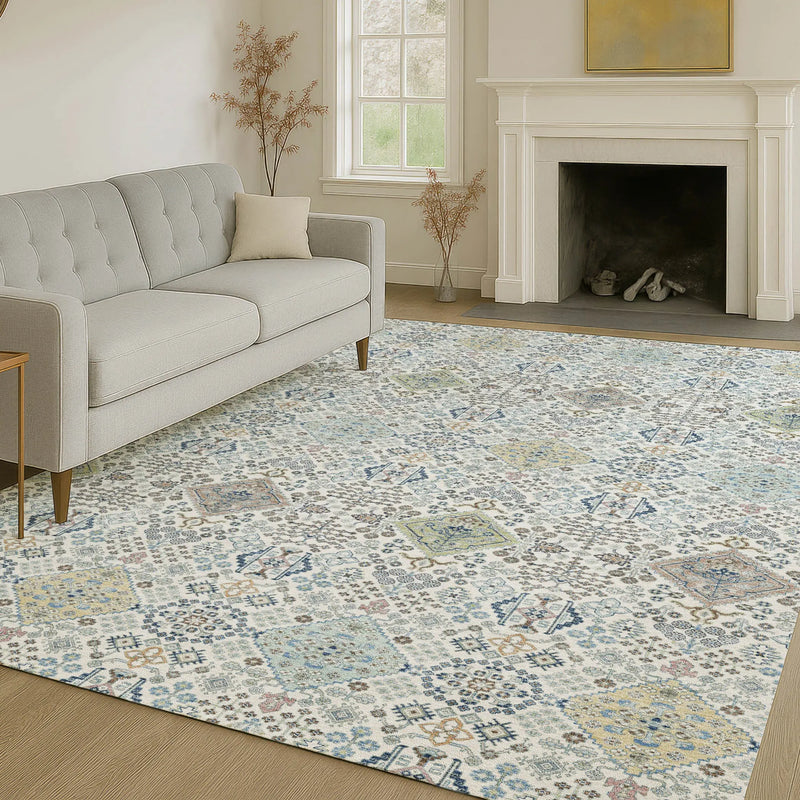 5' X 8' Ivory And Blue Oriental Washable Indoor Outdoor Area Rug Homeroots Outdoor