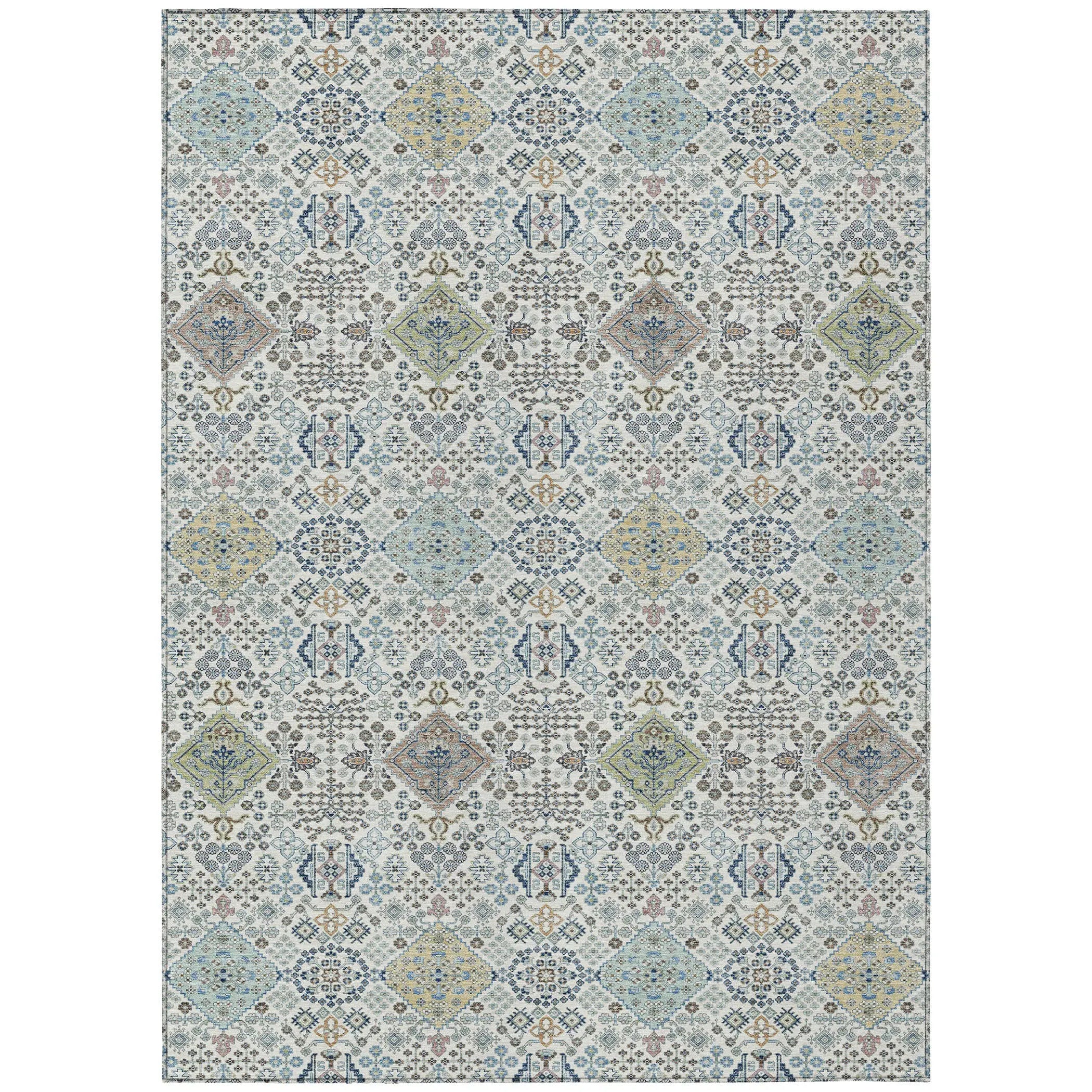 5' X 8' Ivory And Blue Oriental Washable Indoor Outdoor Area Rug Homeroots Outdoor