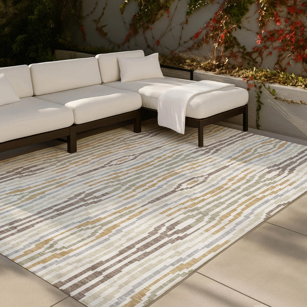 5' X 8' Ivory And Brown Abstract Washable Indoor Outdoor Area Rug Homeroots Outdoor