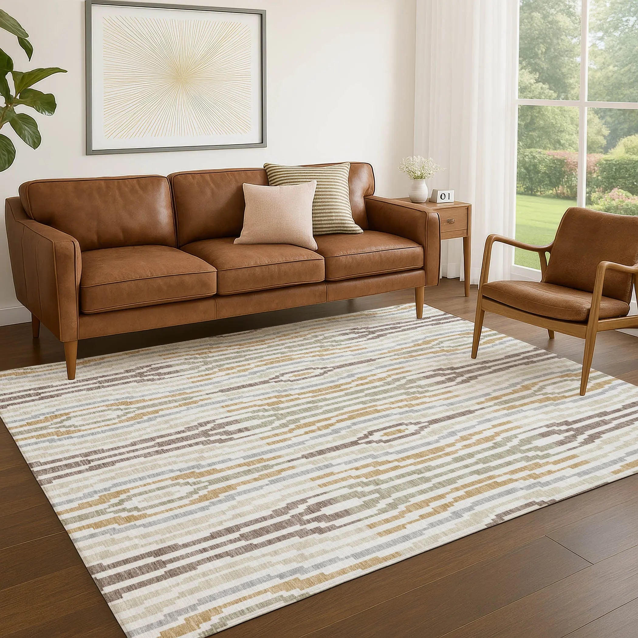 5' X 8' Ivory And Brown Abstract Washable Indoor Outdoor Area Rug Homeroots Outdoor