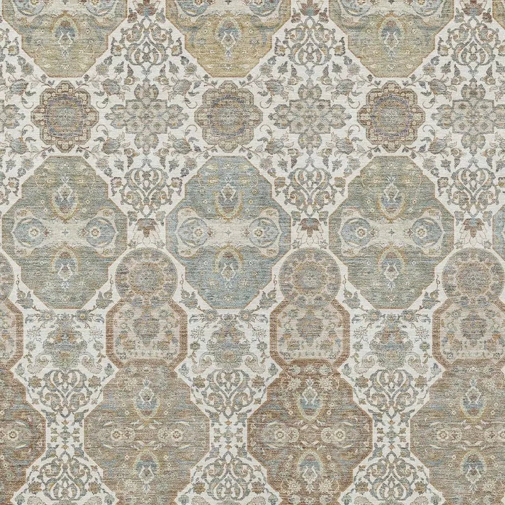 5' X 8' Ivory And Brown Floral Washable Indoor Outdoor Area Rug Homeroots Outdoor