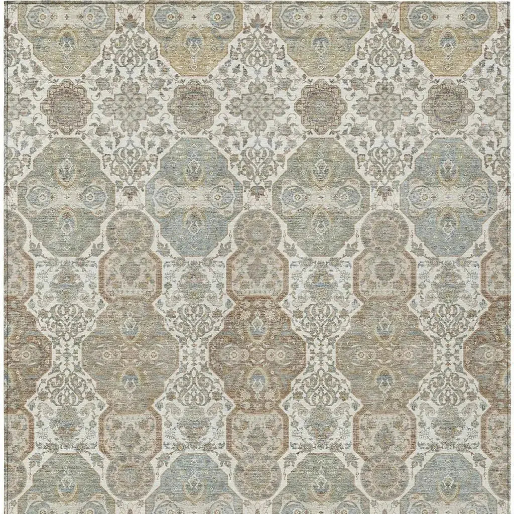 5' X 8' Ivory And Brown Floral Washable Indoor Outdoor Area Rug Homeroots Outdoor