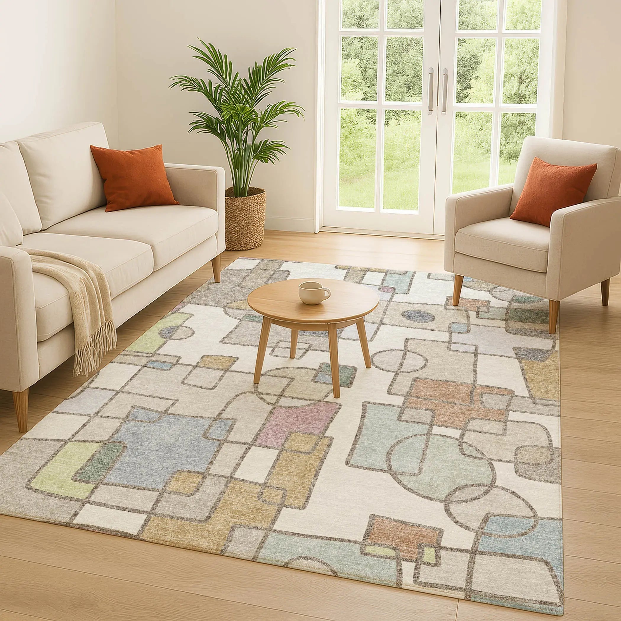 5' X 8' Ivory And Brown Geometric Washable Indoor Outdoor Area Rug Homeroots Outdoor