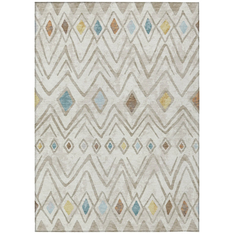 5' X 8' Ivory And Brown Geometric Washable Indoor Outdoor Area Rug Homeroots Outdoor