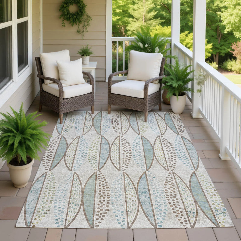5' X 8' Ivory And Brown Geometric Washable Indoor Outdoor Area Rug Homeroots Outdoor
