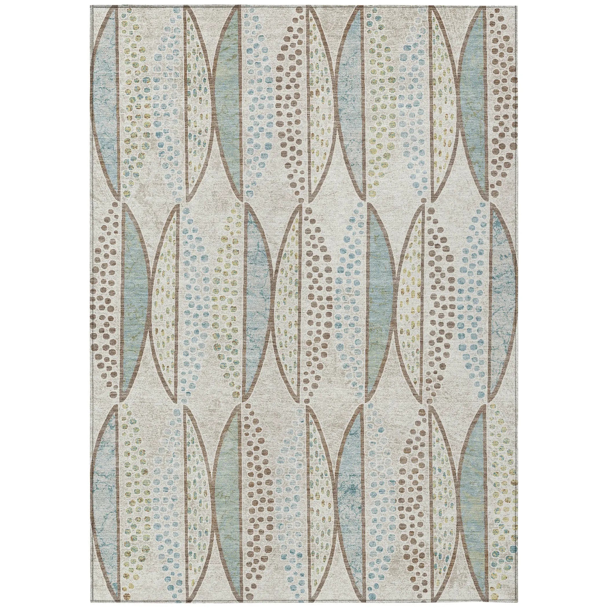 5' X 8' Ivory And Brown Geometric Washable Indoor Outdoor Area Rug Homeroots Outdoor