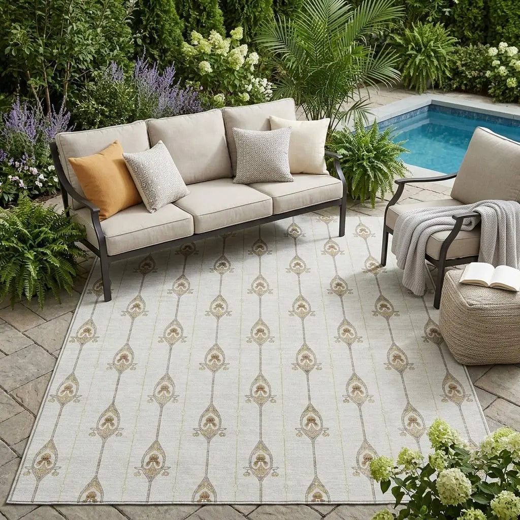 5' X 8' Ivory And Brown Geometric Washable Indoor Outdoor Area Rug Homeroots Outdoor