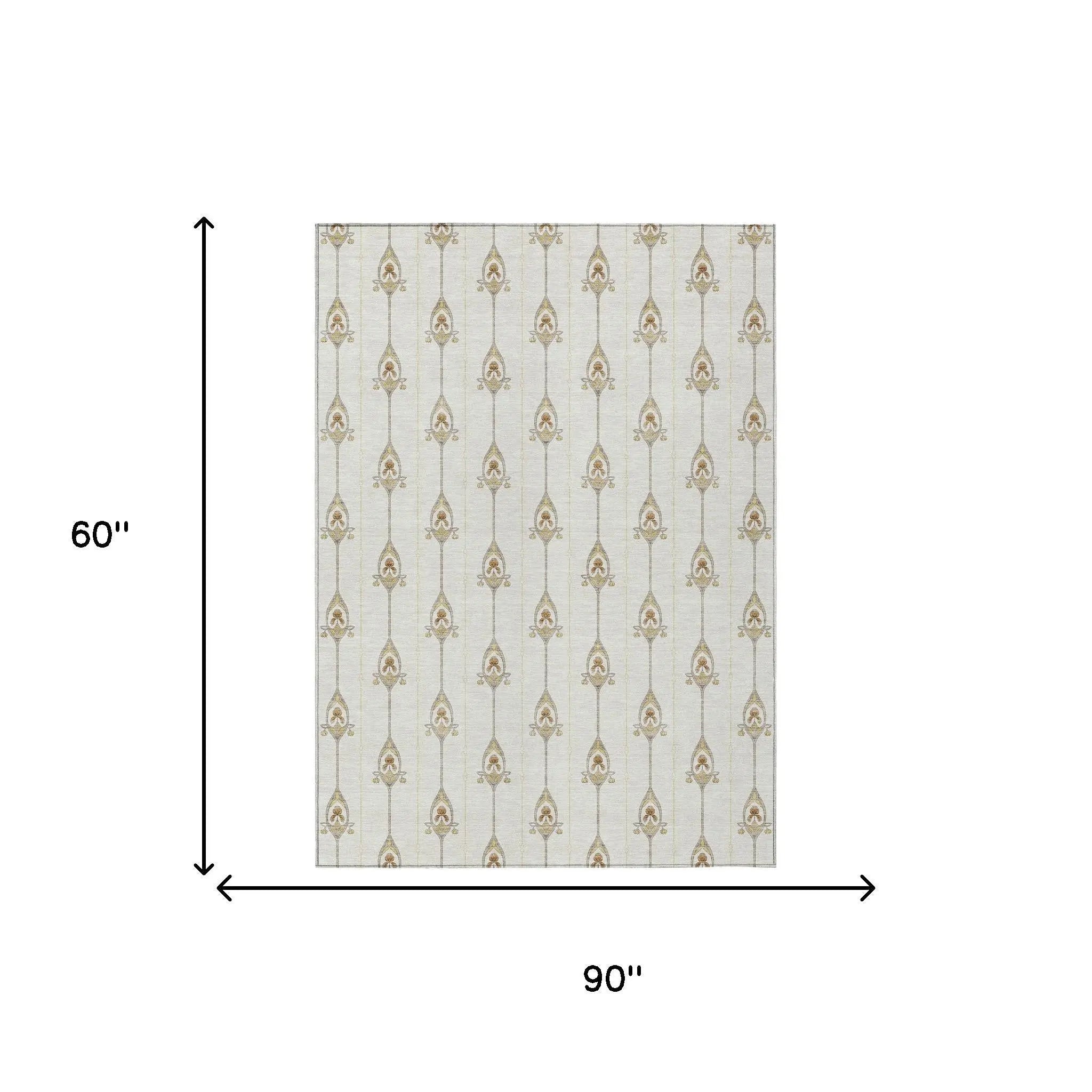 5' X 8' Ivory And Brown Geometric Washable Indoor Outdoor Area Rug Homeroots Outdoor