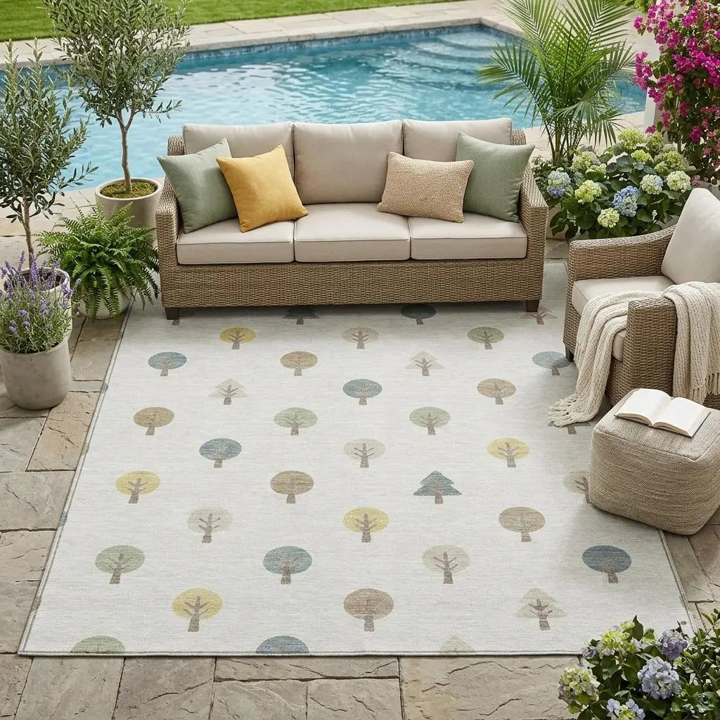 5' X 8' Ivory And Brown Geometric Washable Indoor Outdoor Area Rug Homeroots Outdoor