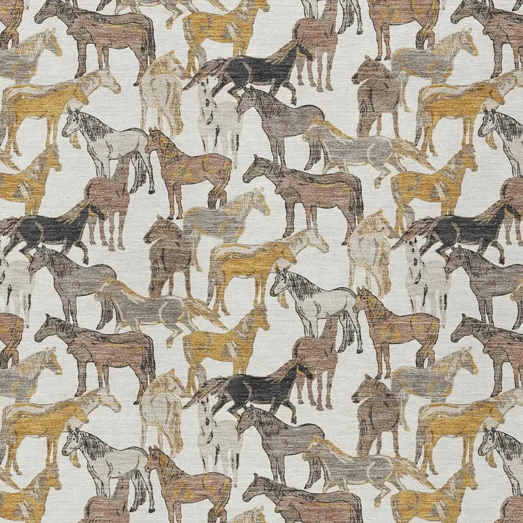5' X 8' Ivory And Brown Horse Washable Indoor Outdoor Area Rug Homeroots Outdoor