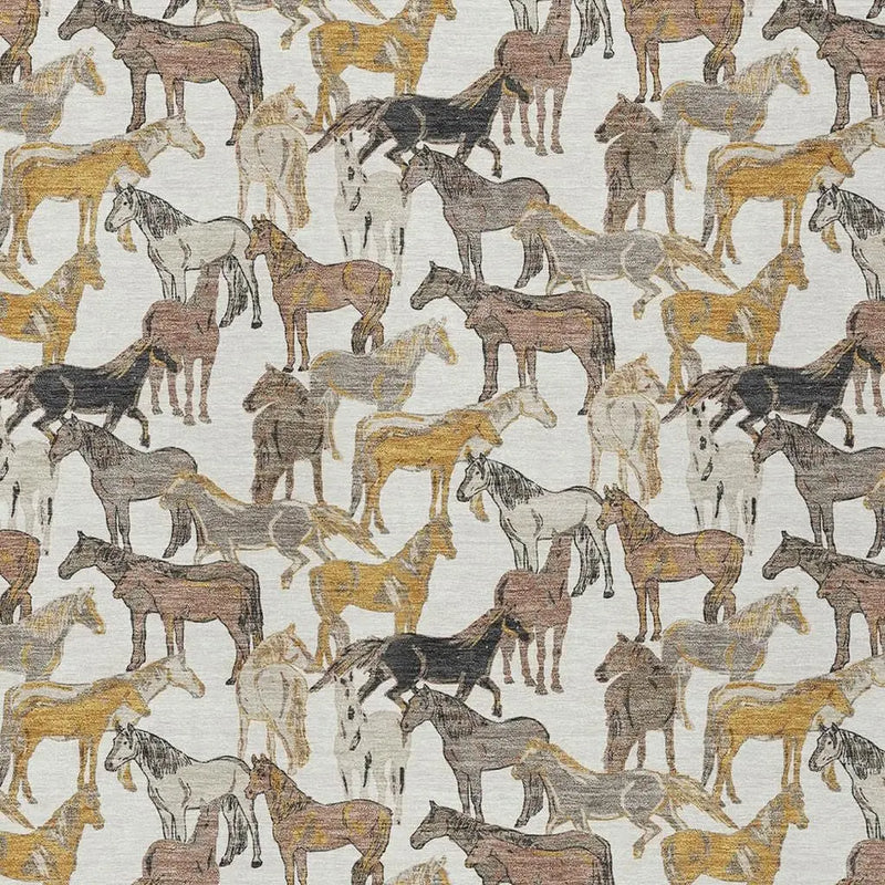 5' X 8' Ivory And Brown Horse Washable Indoor Outdoor Area Rug Homeroots Outdoor