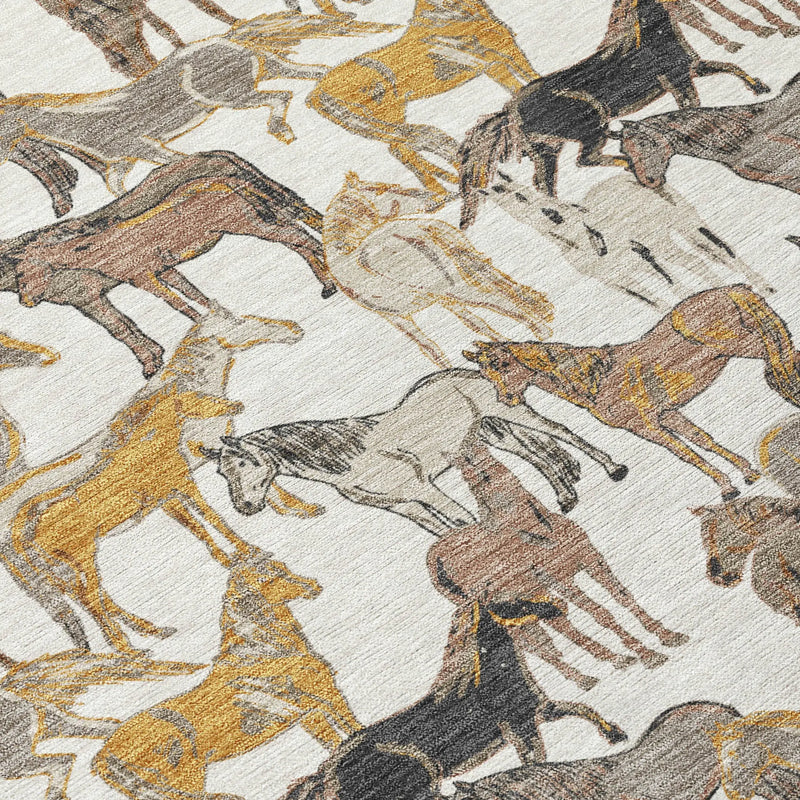 5' X 8' Ivory And Brown Horse Washable Indoor Outdoor Area Rug Homeroots Outdoor