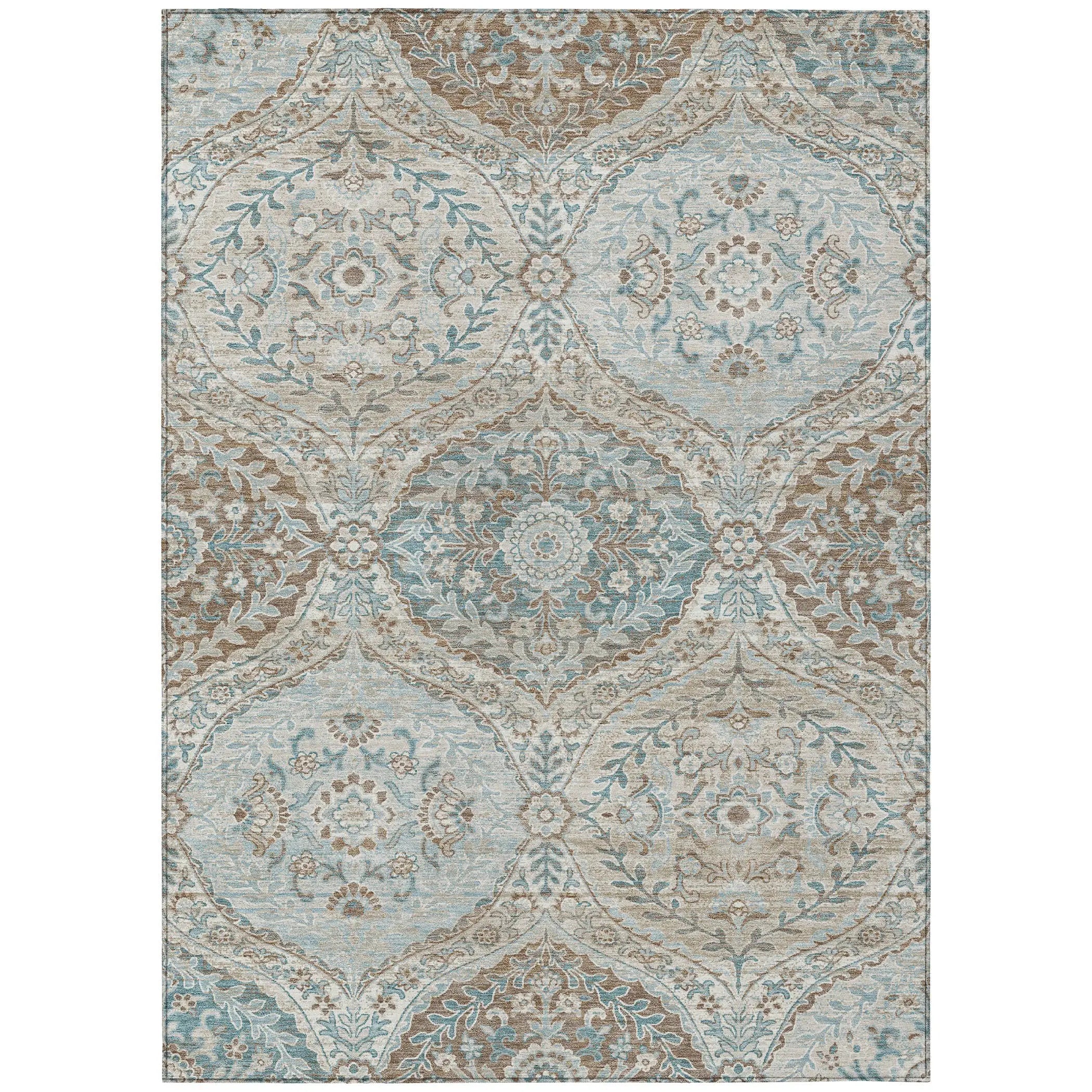 5' X 8' Ivory And Brown Ogee Washable Indoor Outdoor Area Rug Homeroots Outdoor