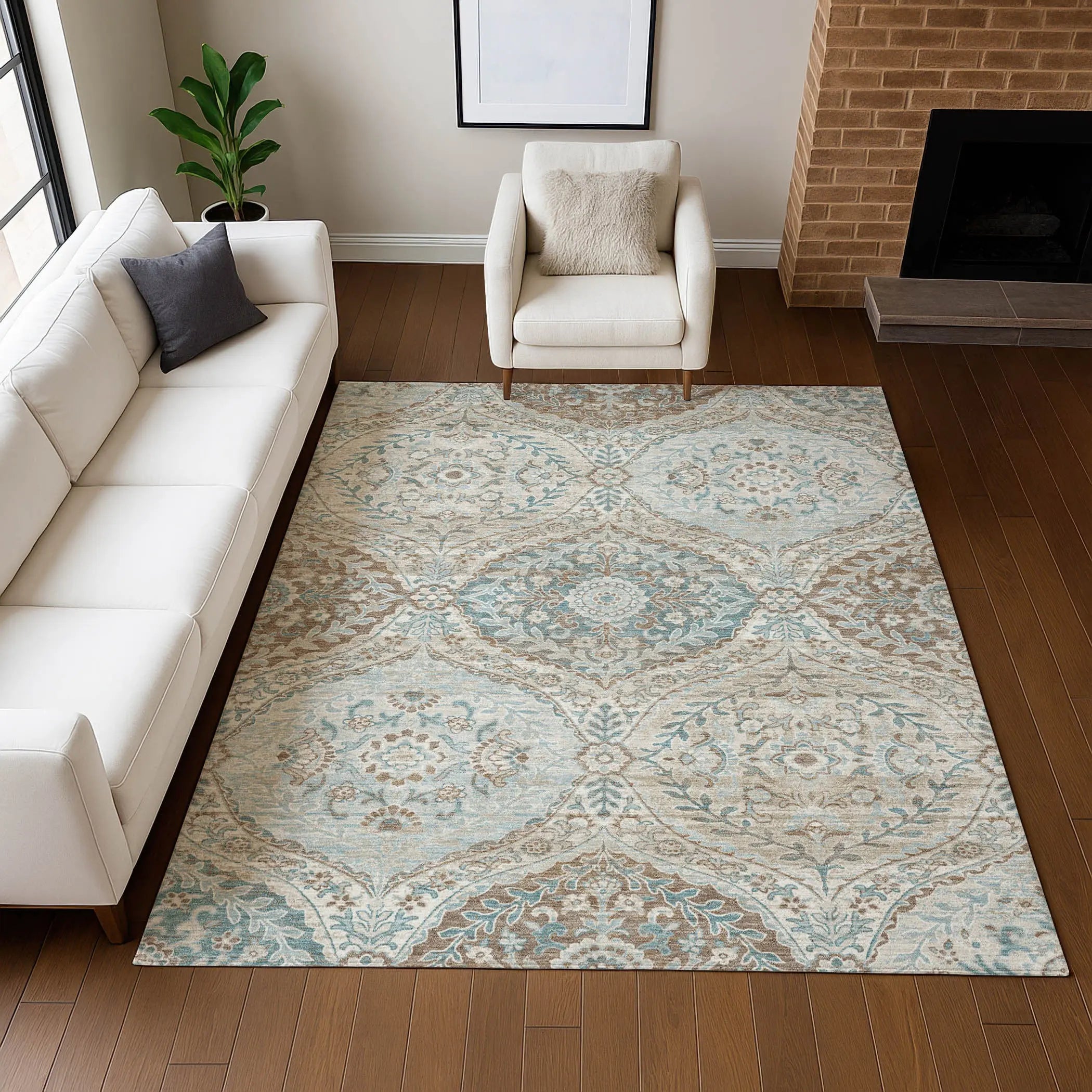 5' X 8' Ivory And Brown Ogee Washable Indoor Outdoor Area Rug Homeroots Outdoor