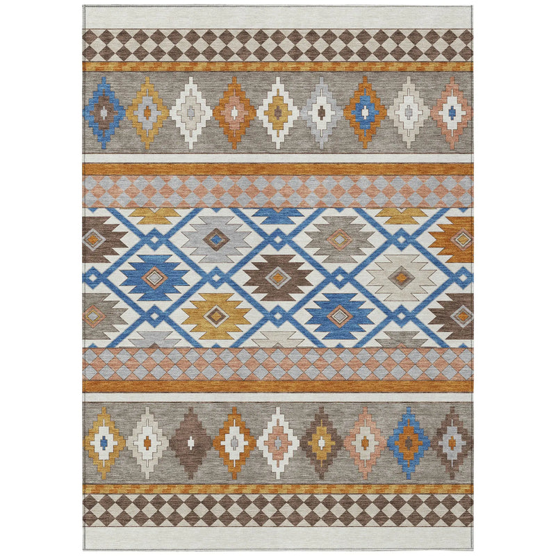 5' X 8' Ivory And Brown Southwestern Washable Indoor Outdoor Area Rug Homeroots Outdoor