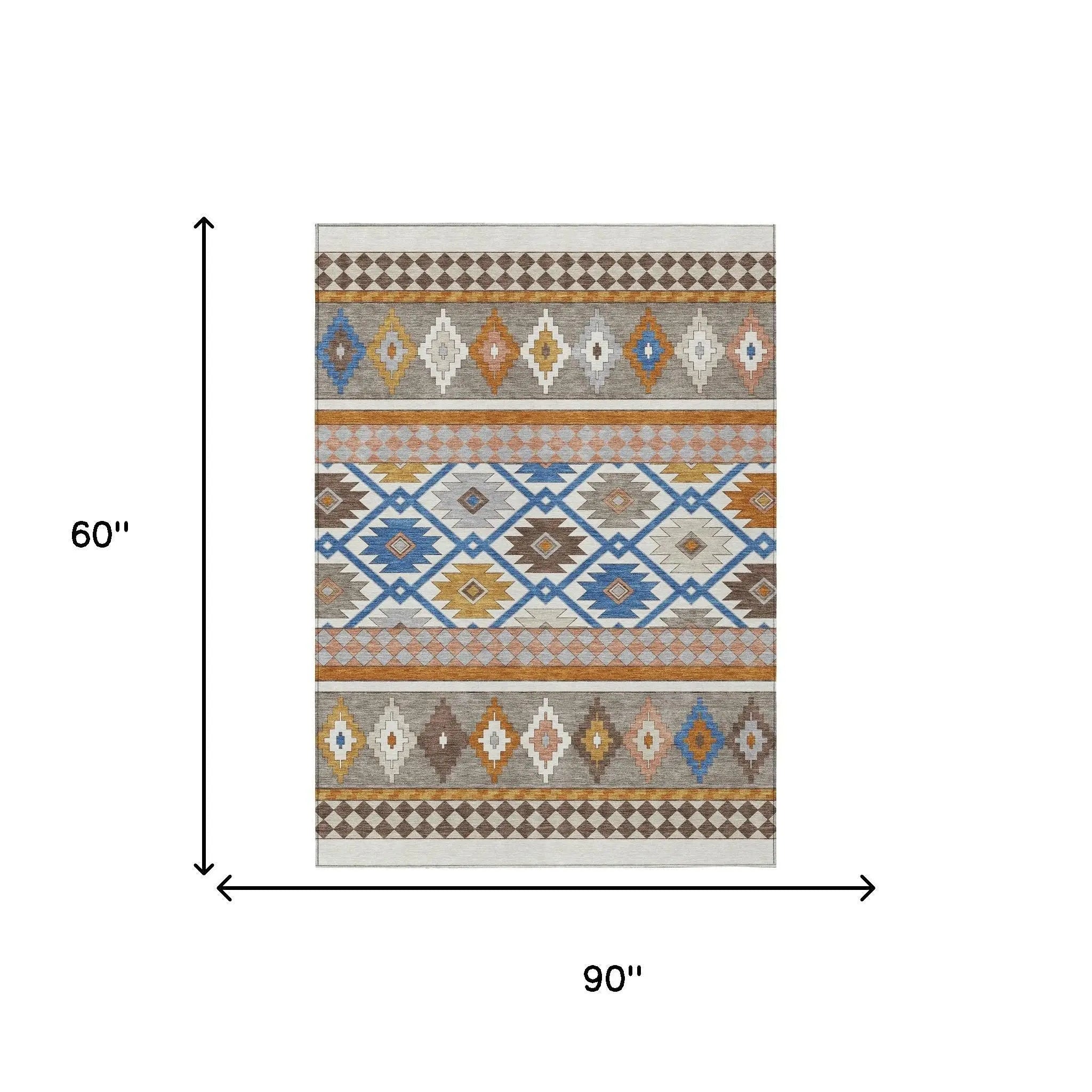 5' X 8' Ivory And Brown Southwestern Washable Indoor Outdoor Area Rug Homeroots Outdoor
