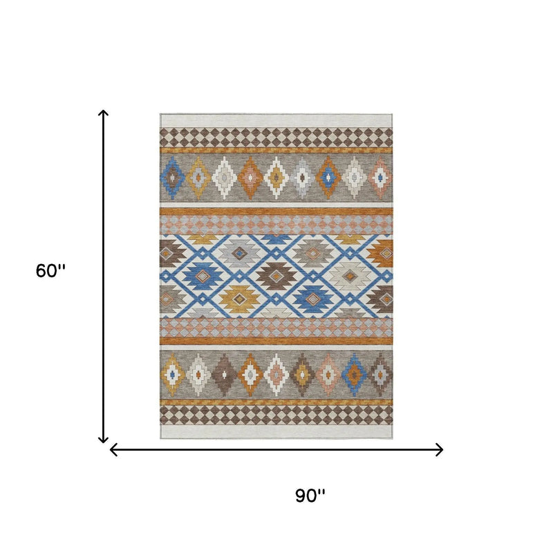 5' X 8' Ivory And Brown Southwestern Washable Indoor Outdoor Area Rug Homeroots Outdoor