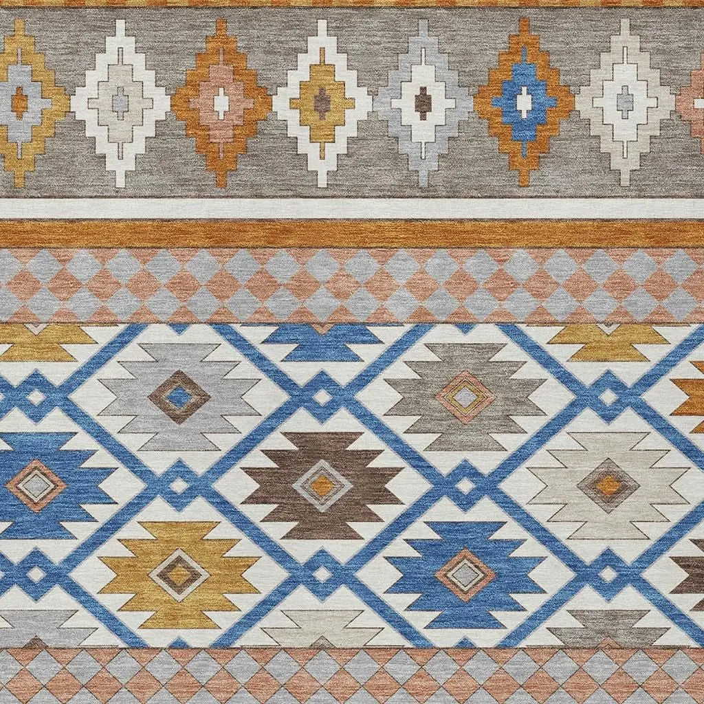 5' X 8' Ivory And Brown Southwestern Washable Indoor Outdoor Area Rug Homeroots Outdoor