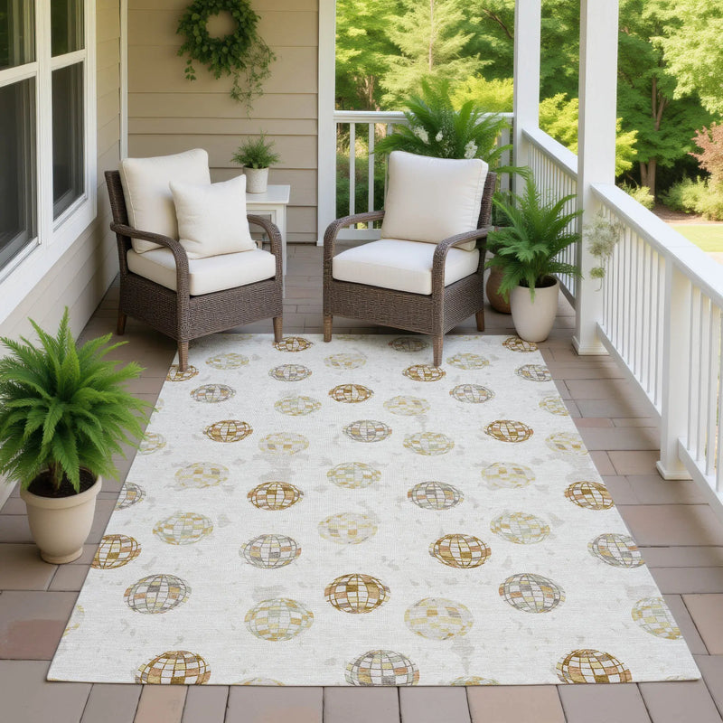5' X 8' Ivory And Copper Geometric Washable Indoor Outdoor Area Rug Homeroots Outdoor
