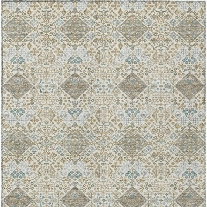 5' X 8' Ivory And Copper Geometric Washable Indoor Outdoor Area Rug Homeroots Outdoor