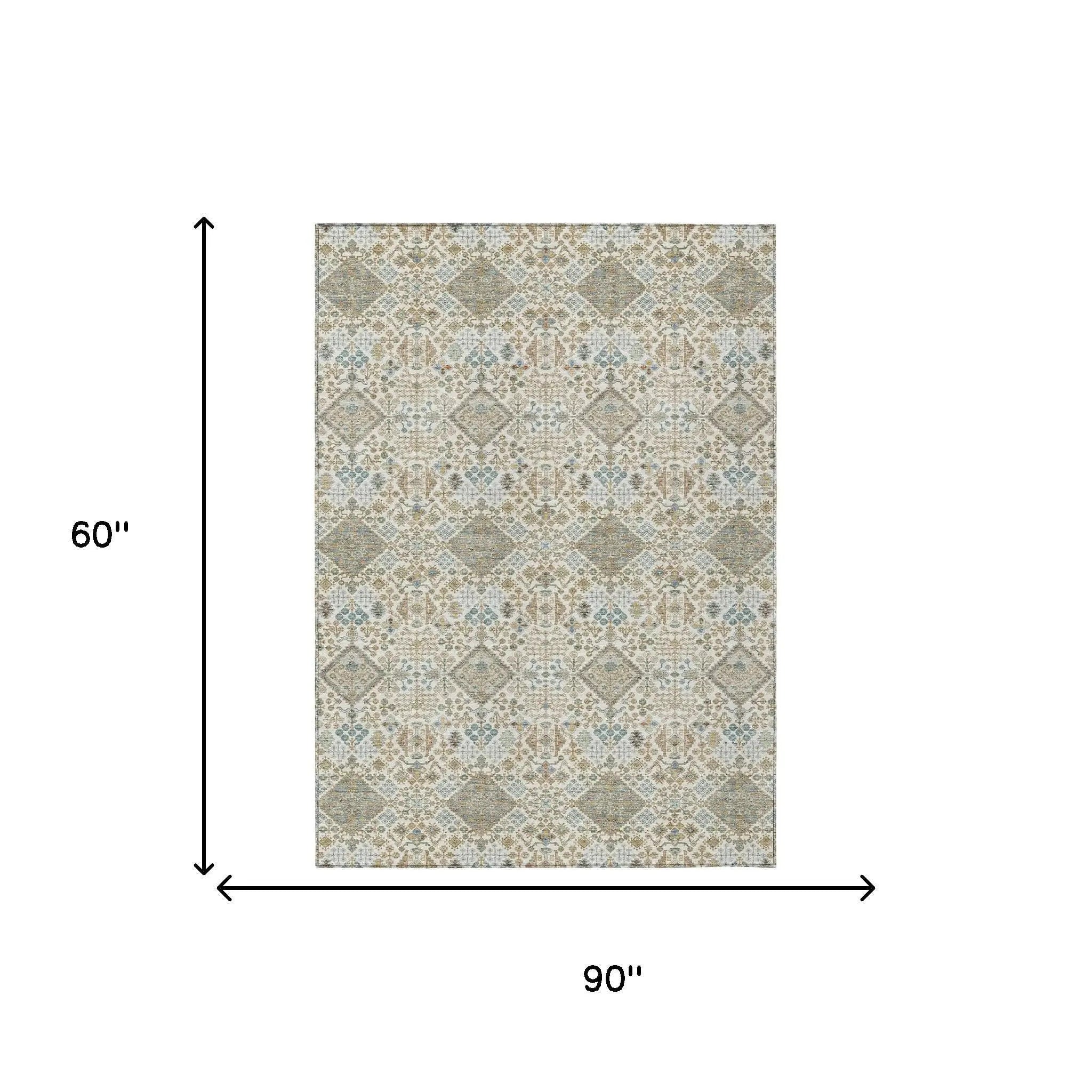 5' X 8' Ivory And Copper Geometric Washable Indoor Outdoor Area Rug Homeroots Outdoor
