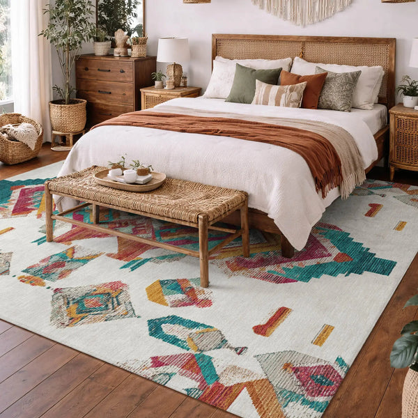 5' X 8' Ivory And Coral Tribal Washable Indoor Outdoor Area Rug Homeroots Outdoor