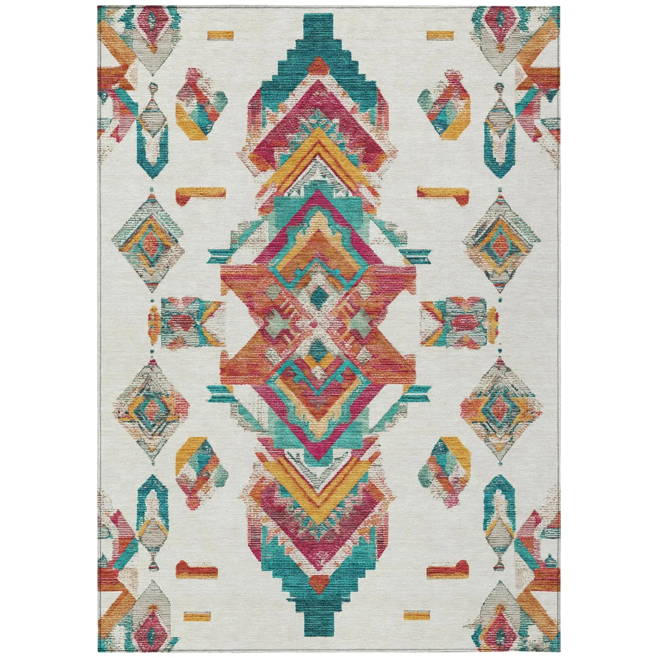 5' X 8' Ivory And Coral Tribal Washable Indoor Outdoor Area Rug Homeroots Outdoor