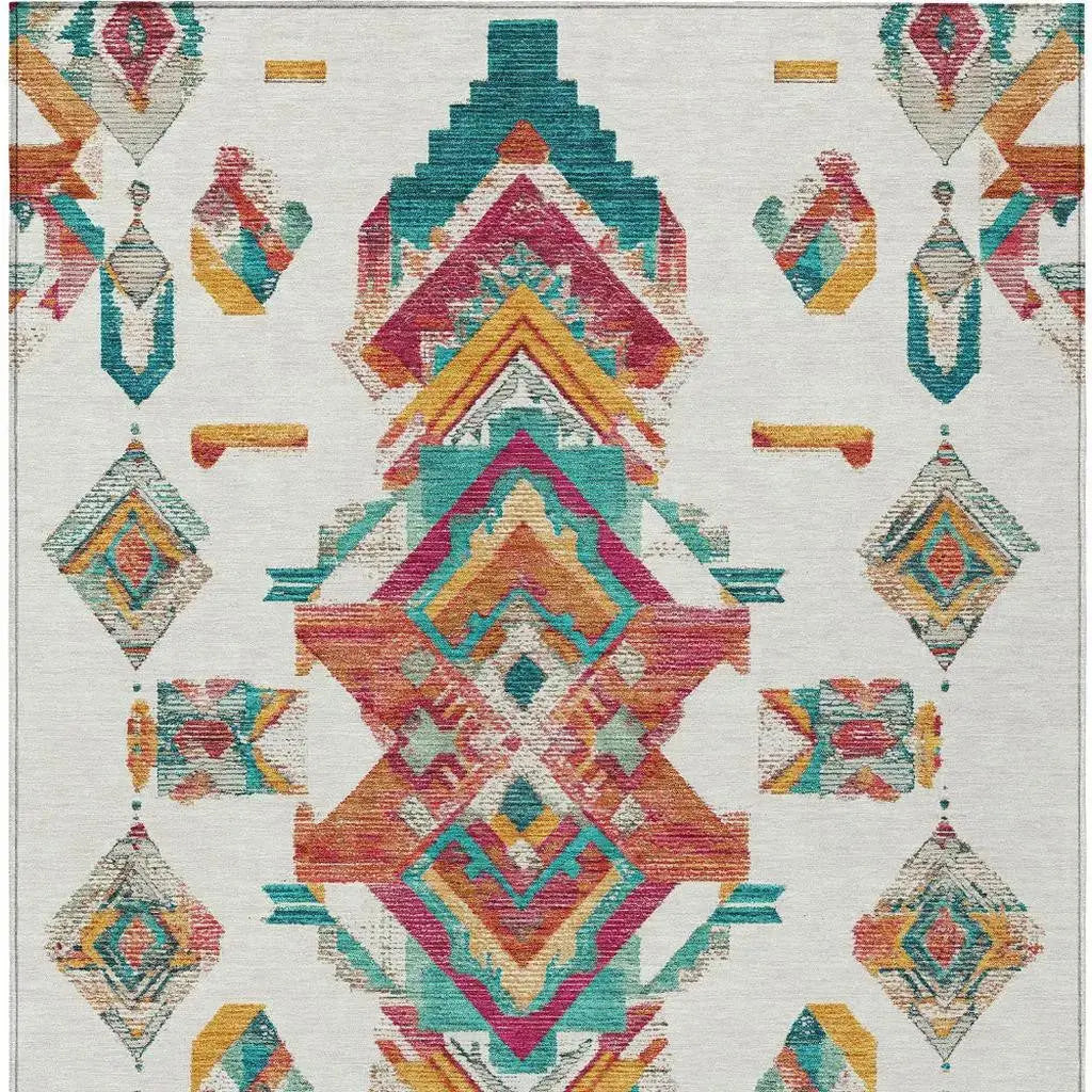 5' X 8' Ivory And Coral Tribal Washable Indoor Outdoor Area Rug Homeroots Outdoor