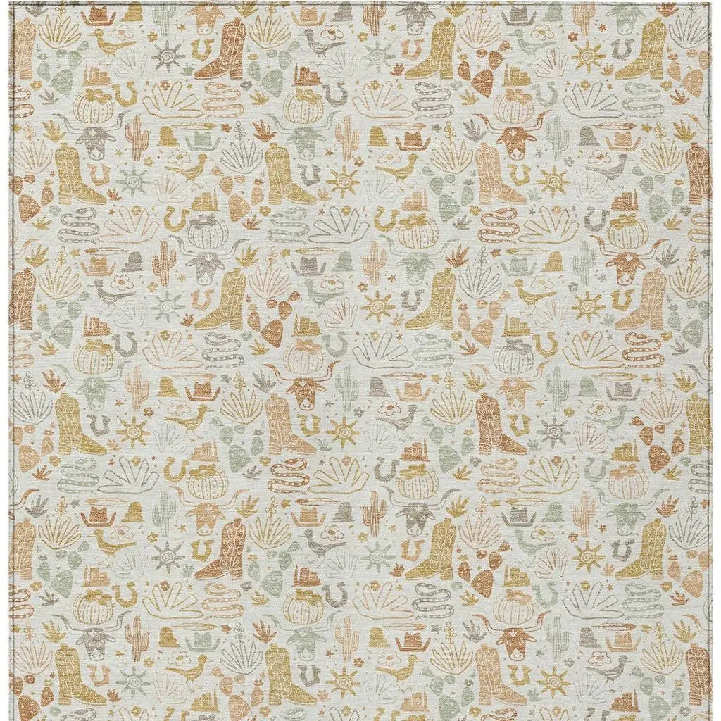 5' X 8' Ivory And Cream Stars Washable Indoor Outdoor Area Rug Homeroots Outdoor