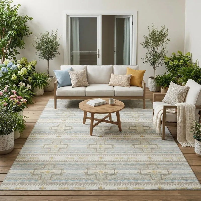 5' X 8' Ivory And Cream Tribal Washable Indoor Outdoor Area Rug Homeroots Outdoor