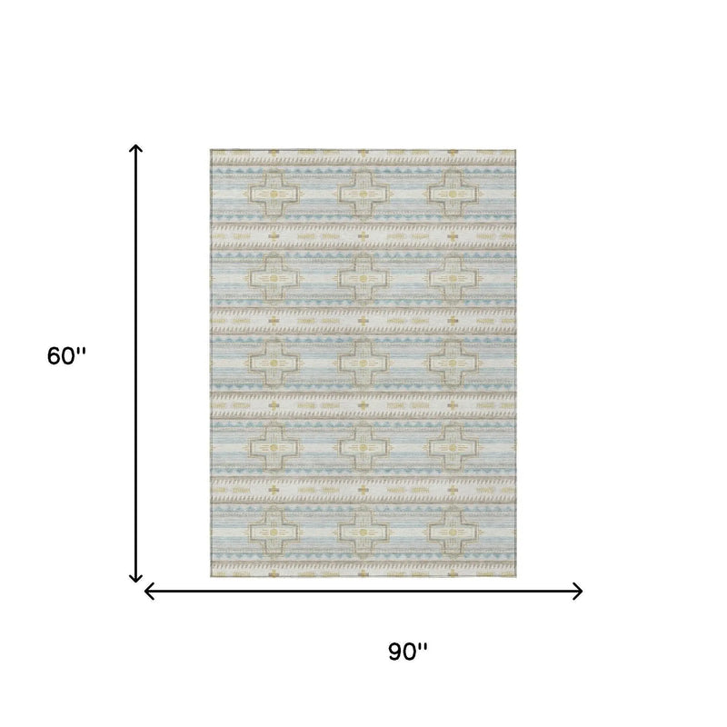 5' X 8' Ivory And Cream Tribal Washable Indoor Outdoor Area Rug Homeroots Outdoor