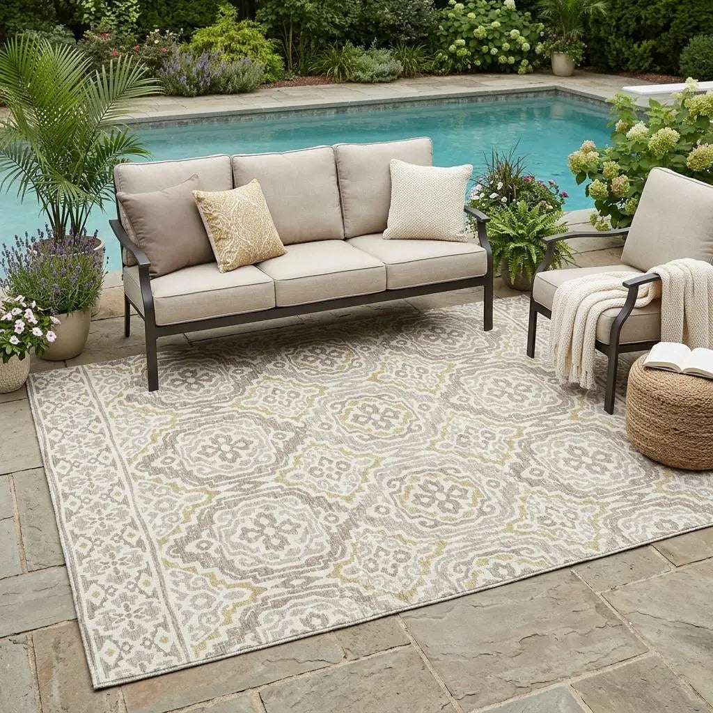 5' X 8' Ivory And Denim Blue Tribal Washable Indoor Outdoor Area Rug Homeroots Outdoor