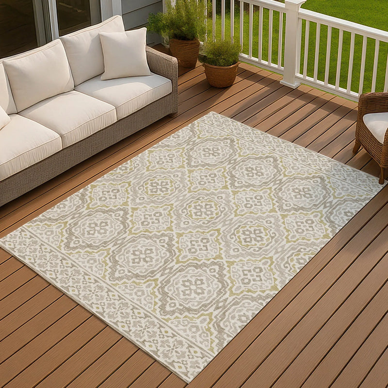 5' X 8' Ivory And Denim Blue Tribal Washable Indoor Outdoor Area Rug Homeroots Outdoor