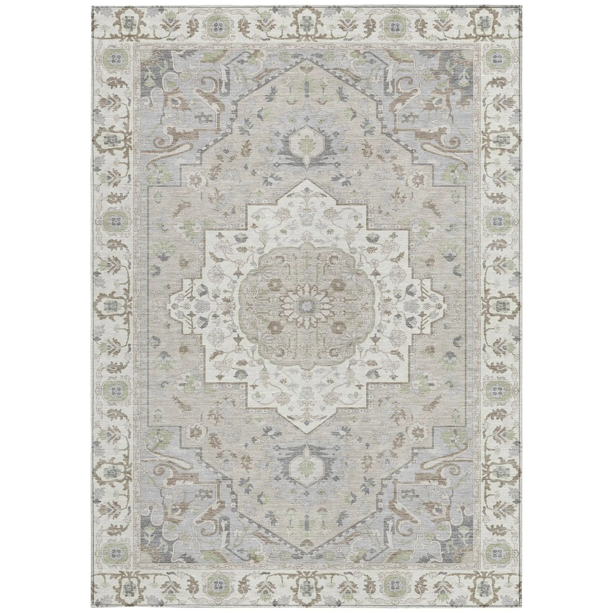 5' X 8' Ivory And Fern Green Oriental Washable Indoor Outdoor Area Rug Homeroots Outdoor
