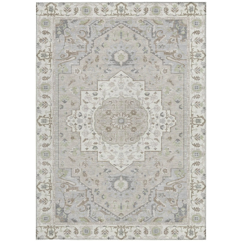 5' X 8' Ivory And Fern Green Oriental Washable Indoor Outdoor Area Rug Homeroots Outdoor