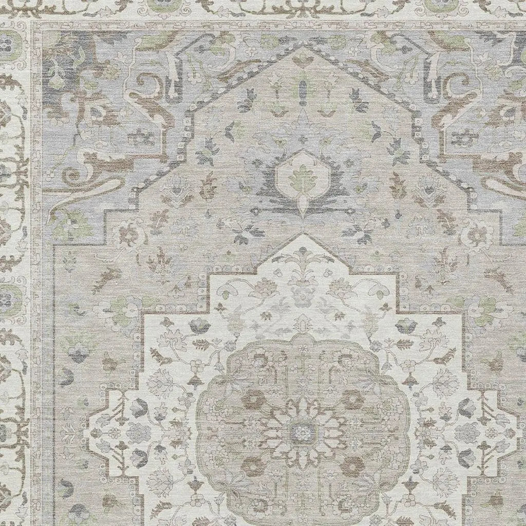 5' X 8' Ivory And Fern Green Oriental Washable Indoor Outdoor Area Rug Homeroots Outdoor