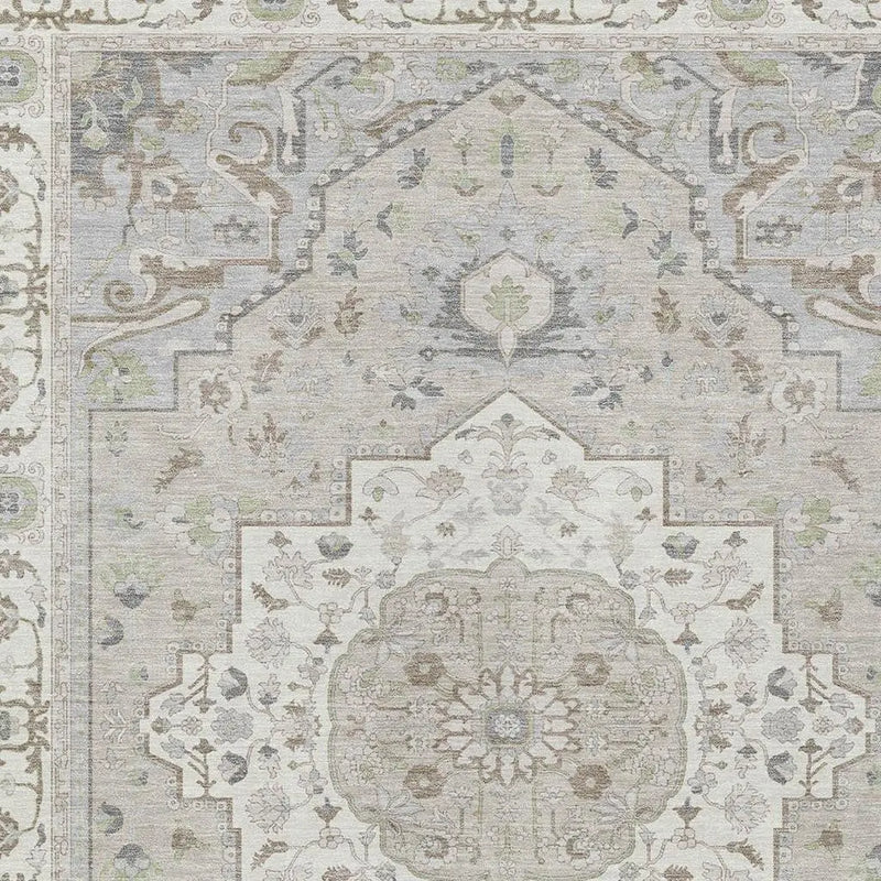 5' X 8' Ivory And Fern Green Oriental Washable Indoor Outdoor Area Rug Homeroots Outdoor