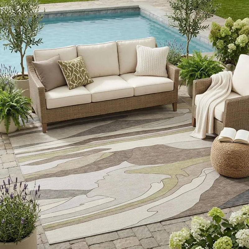 5' X 8' Ivory And Flax Abstract Washable Indoor Outdoor Area Rug Homeroots Outdoor