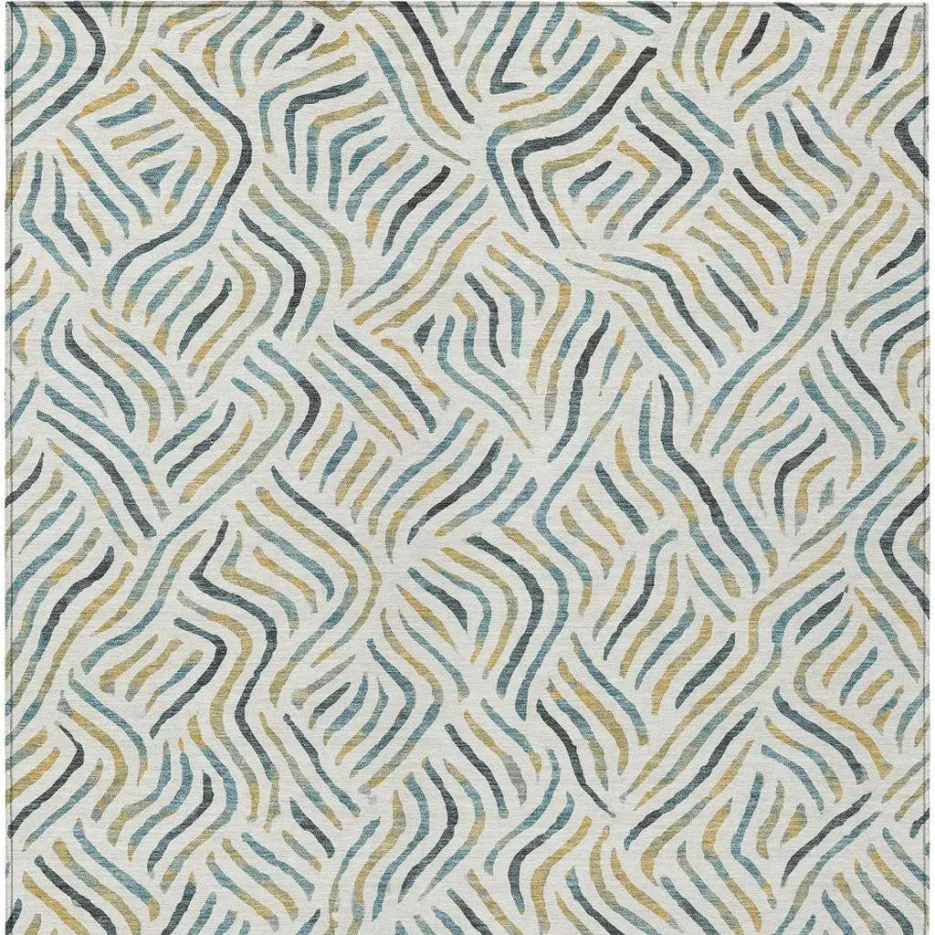 5' X 8' Ivory And Gold Abstract Washable Indoor Outdoor Area Rug Homeroots Outdoor