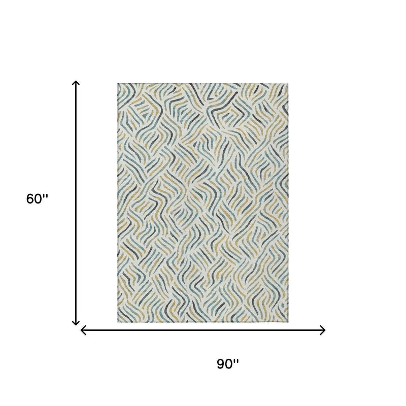 5' X 8' Ivory And Gold Abstract Washable Indoor Outdoor Area Rug Homeroots Outdoor
