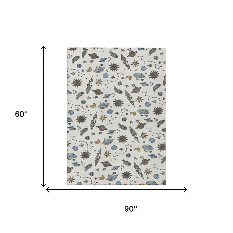 5' X 8' Ivory And Gold Animal Print Washable Indoor Outdoor Area Rug Homeroots Outdoor