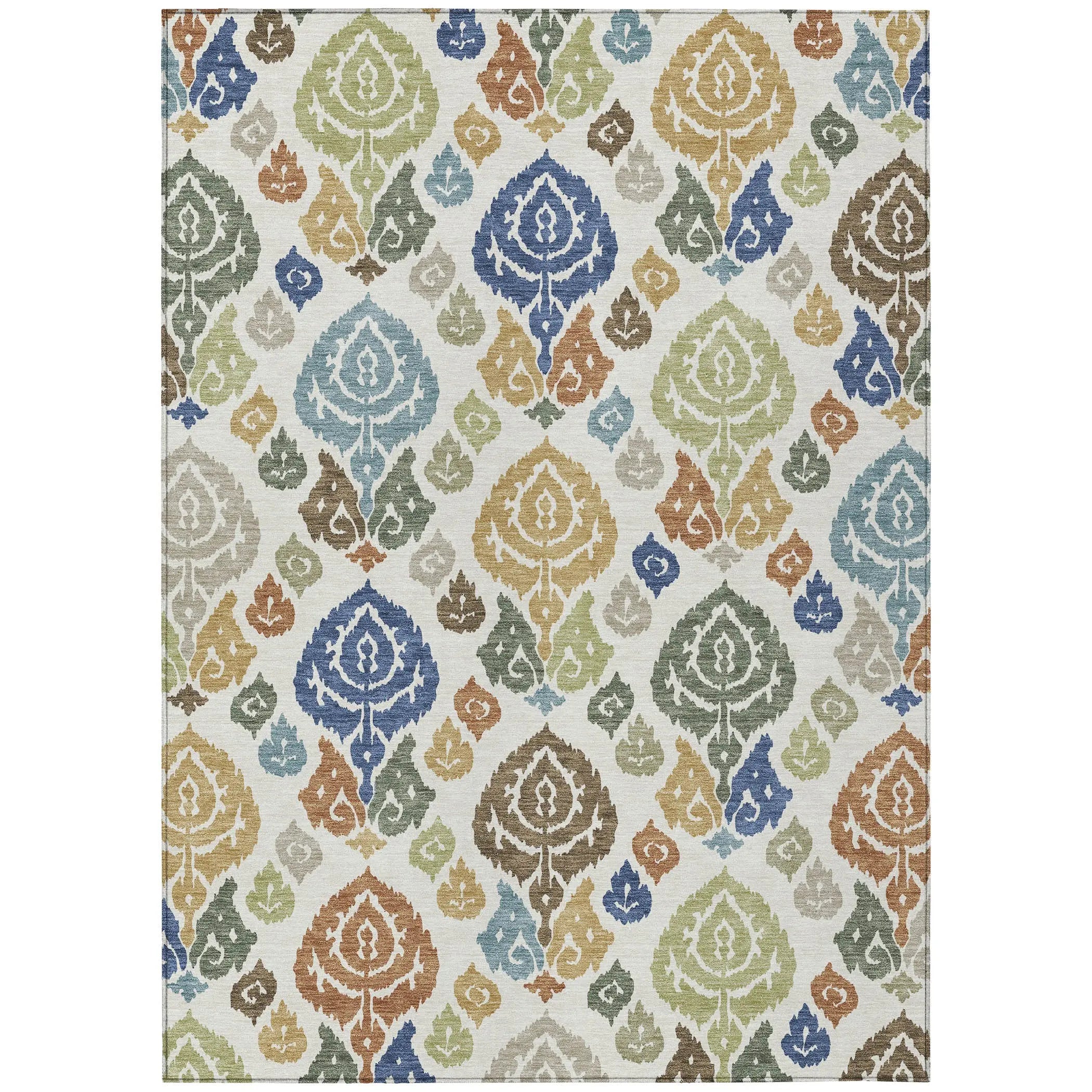 5' X 8' Ivory And Gold Damask Washable Indoor Outdoor Area Rug Homeroots Outdoor