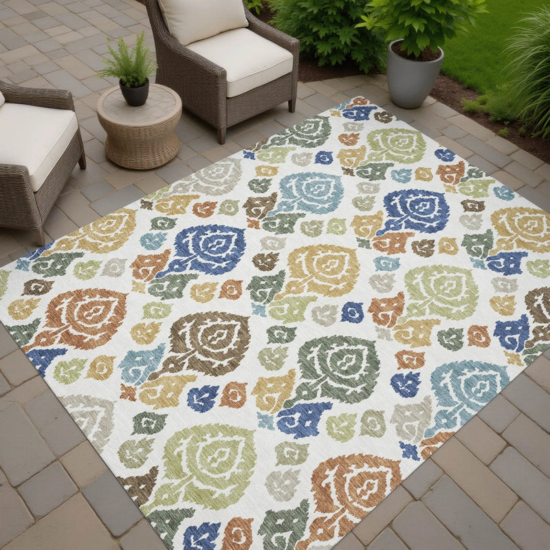 5' X 8' Ivory And Gold Damask Washable Indoor Outdoor Area Rug Homeroots Outdoor