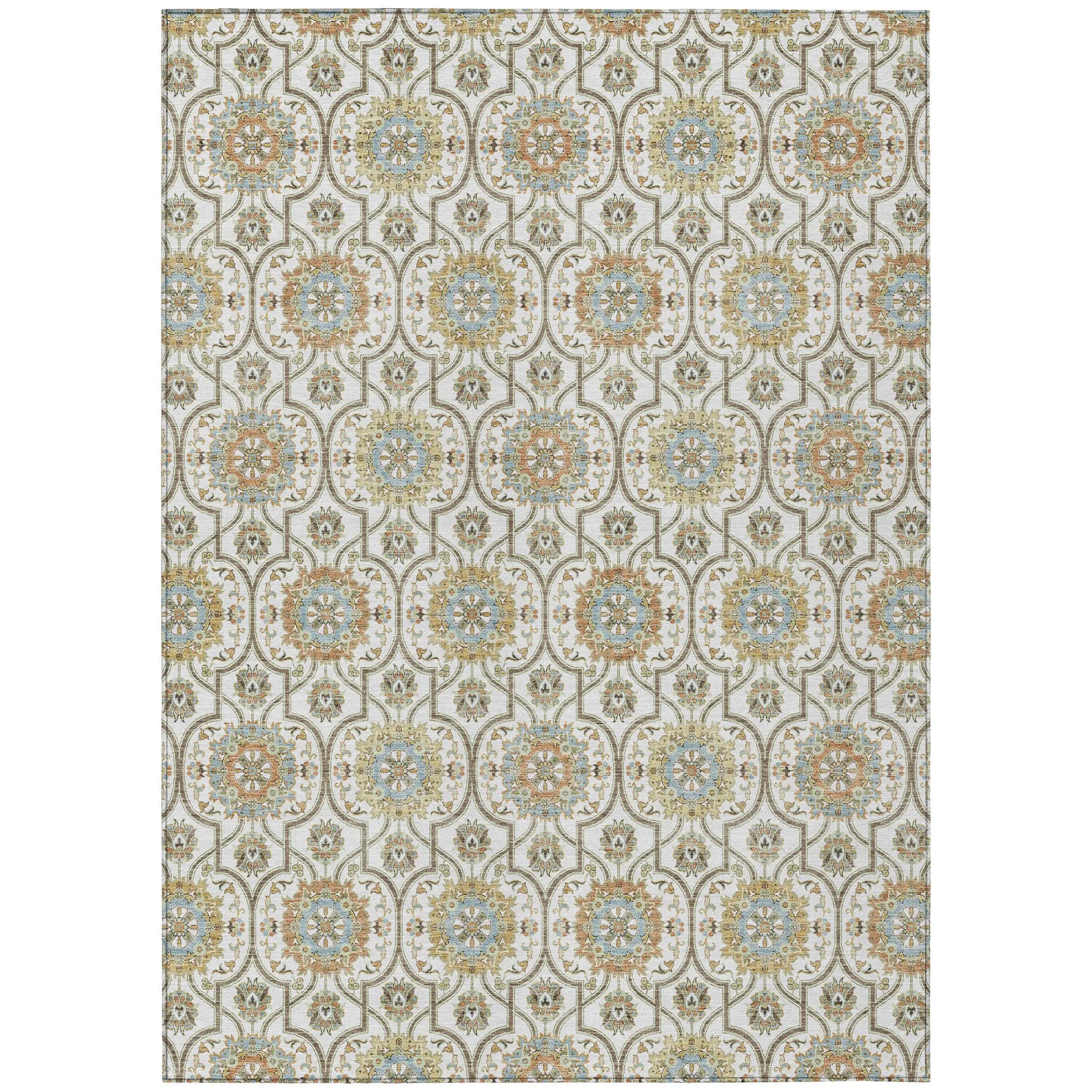 5' X 8' Ivory And Gold Floral Medallion Washable Indoor Outdoor Area Rug Homeroots Outdoor